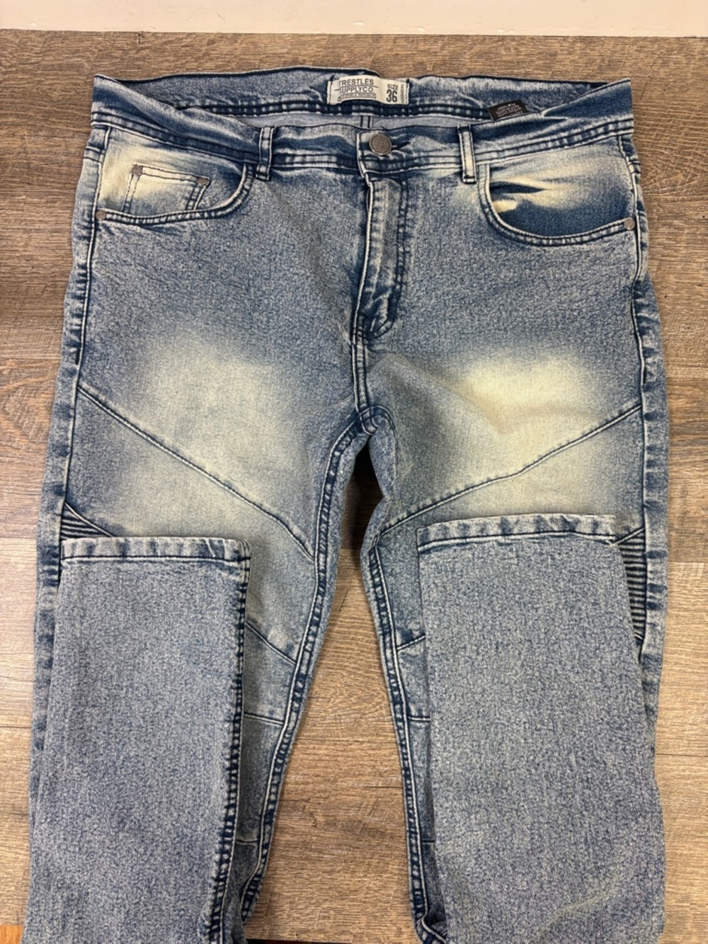 Trestles Supply Co Moto Panel Jeans – Light Wash Stretch Denim | Size 36